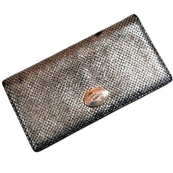 Vivienne Westwood Black & Silver Metallic Leather Long Wallet – Textured 7" x 4"